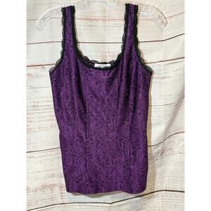White House Black Market Purple Lace Trim Corset Style Tank Top Size M